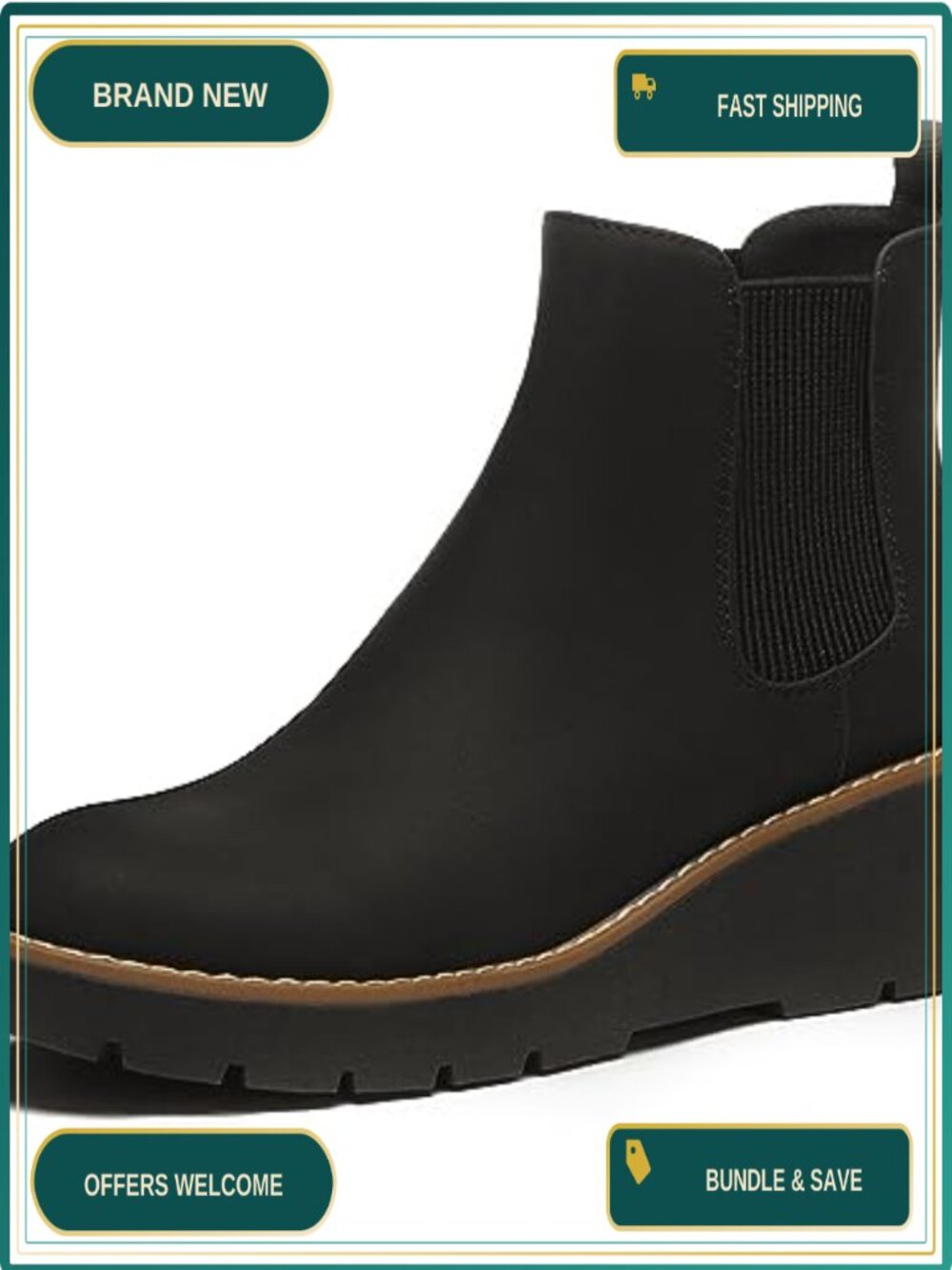 Women's Platform Wedge Chelsea Ankle Boots Slip-On Leather
